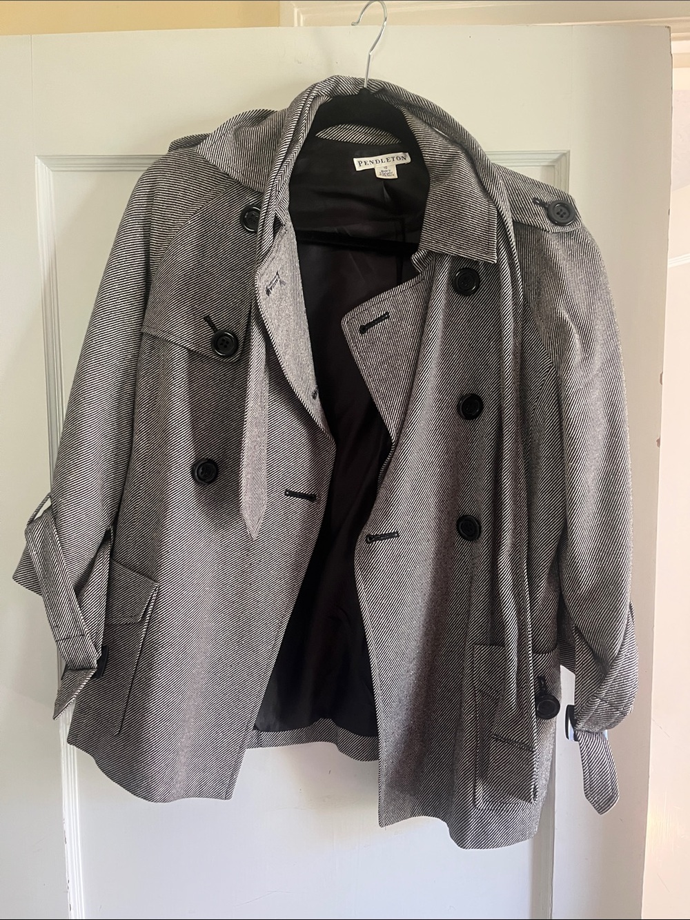 Pendleton Gray Double-Breasted Hooded Wool-Blend Coat